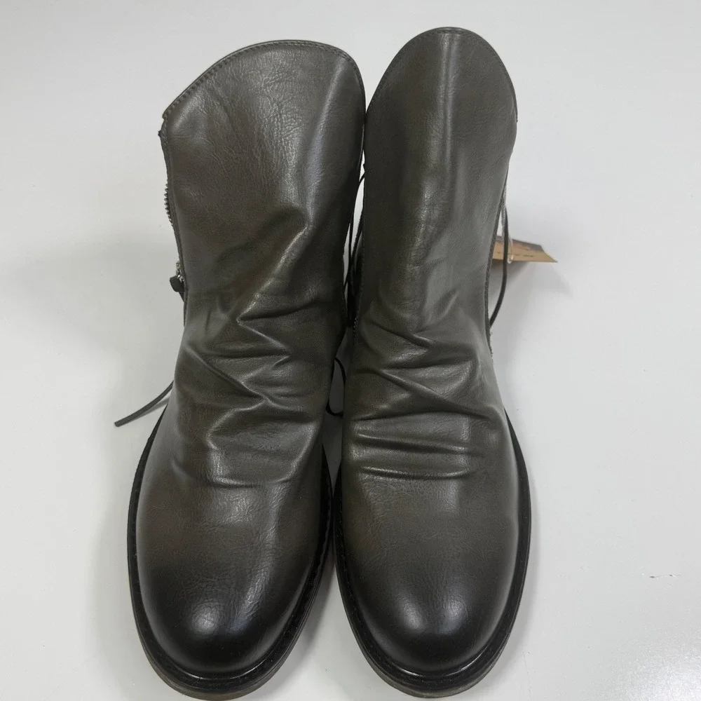 MANLY Mens Dark Grey Ruched‎ Leather Zip Ankle Boots Size 43 (US 9.5)